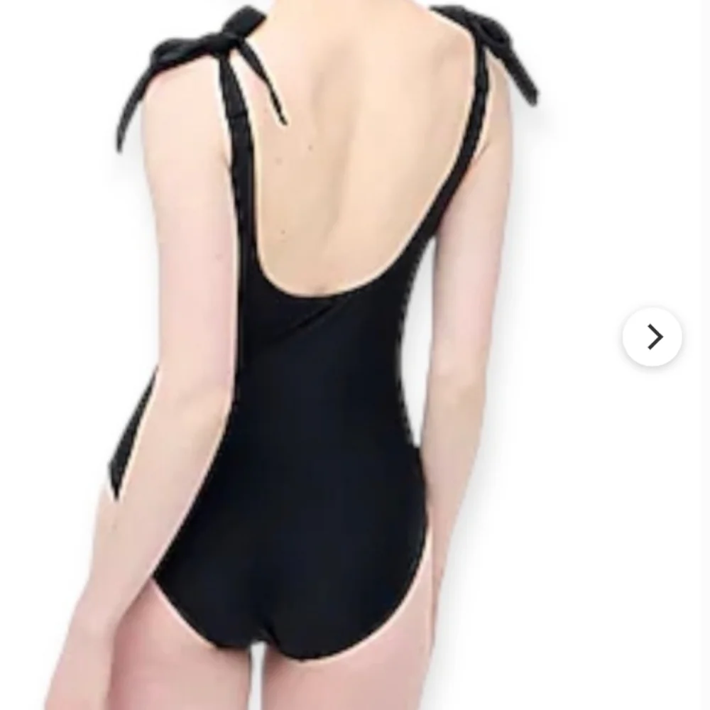 J CREW FACTORY  Black One Piece Swim Suit With Bow Ties On Each Shoulder Size M - Picture 2 of 14